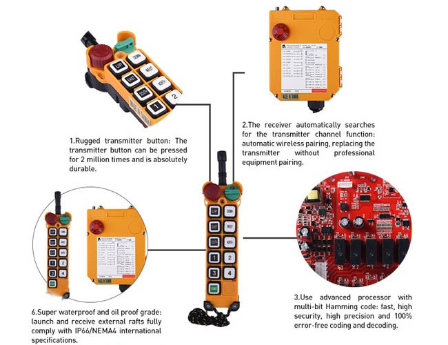 10 Buttons Wireless Crane Control System , 100m Industrial Crane Remote